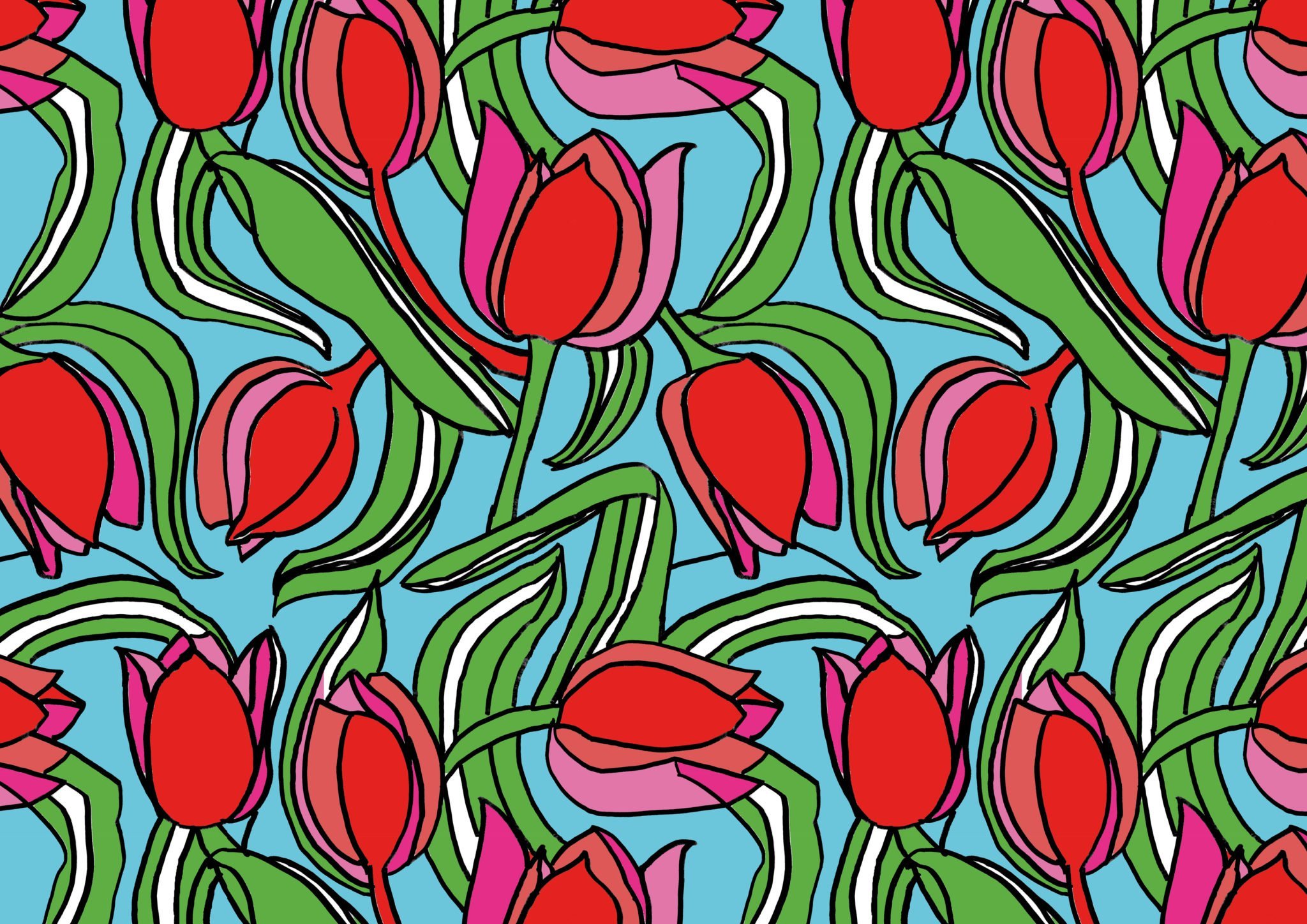 Tulpen in Farbe und Rapport gezeichnet von Ms.Hey! textildesign