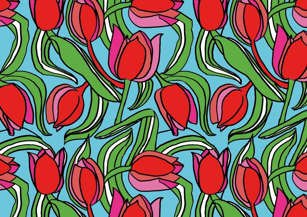 Tulpen in Farbe und Rapport gezeichnet von Ms.Hey! textildesign